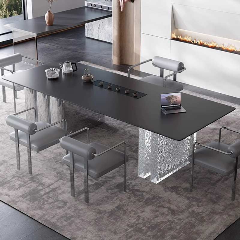 意式亚克力板透明轻奢岩板茶桌椅组合家用办公室茶台现代简约