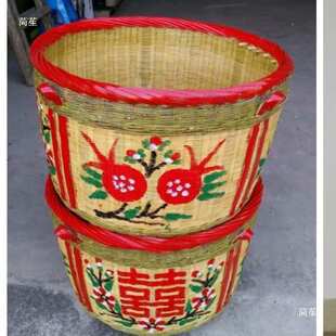 竹箩筐大号结婚嫁妆订婚满月搬家喜庆簸箕竹编制品手工竹编垒德株