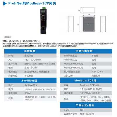 三格Profinet转Modbus TCP通信协议转换器网关网桥总线连接器厂家