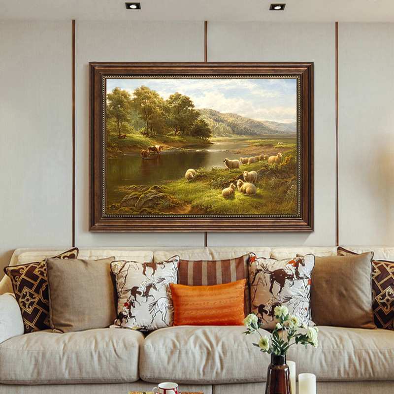 欧式客厅装饰画聚宝盆山水风景靠山壁画山水画沙发玄关过道挂画
