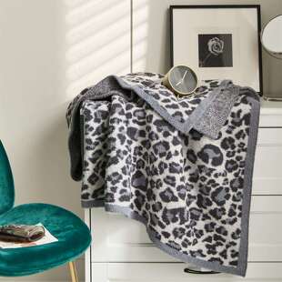 跨境货源半边绒软绵绵豹纹毯毛线毯子盖毯软装搭配线毯子浦斯