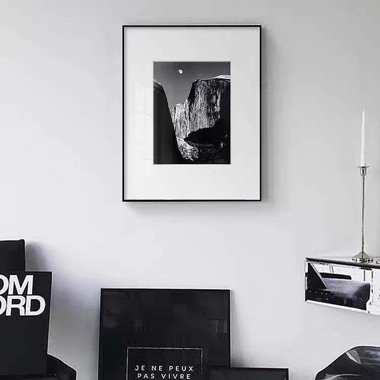 安塞尔亚当斯黑白风景摄影小众艺术装饰画客厅办公书房软装壁挂画