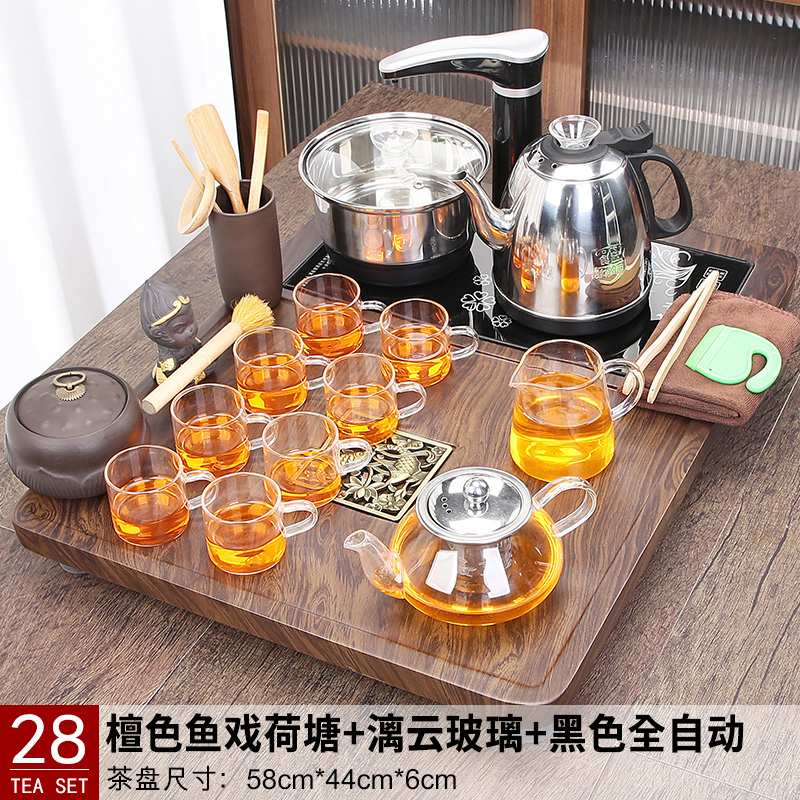 小号茶盘烧水壶一体全自动茶台家用茶具套装轻奢茶海茶道整套木制