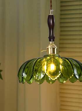 法式复古风绿色玻璃卧室床头吊灯民宿餐厅怀旧吧台过道日式吊灯