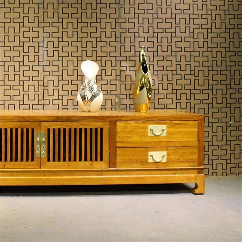 QAY家居新中式电视柜黑胡桃色老榆木实木组合地柜视听柜卧室地柜