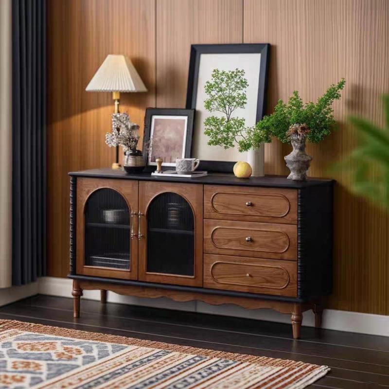 法式复古实木简约餐边一体靠墙储物柜美式客厅轻奢茶水厨房收纳