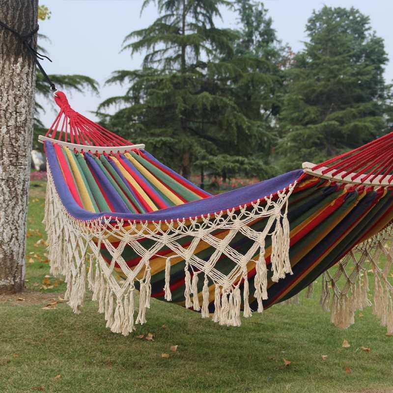 新款吊床流苏户外野营厚帆布双人休闲秋千防侧翻露营吊椅