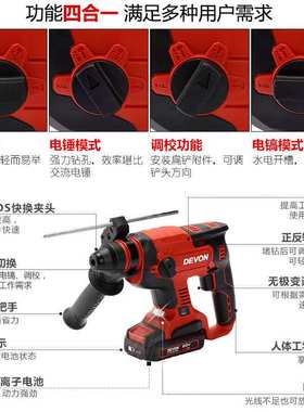 大有（Devon）20V无刷电锤5401多功能锂电锤充电电锤电镐两用锤磨