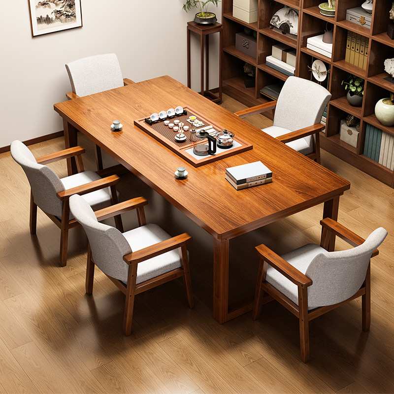 实木茶桌中式长条桌家用茶桌实木办公室大板泡茶桌茶桌椅一体家用