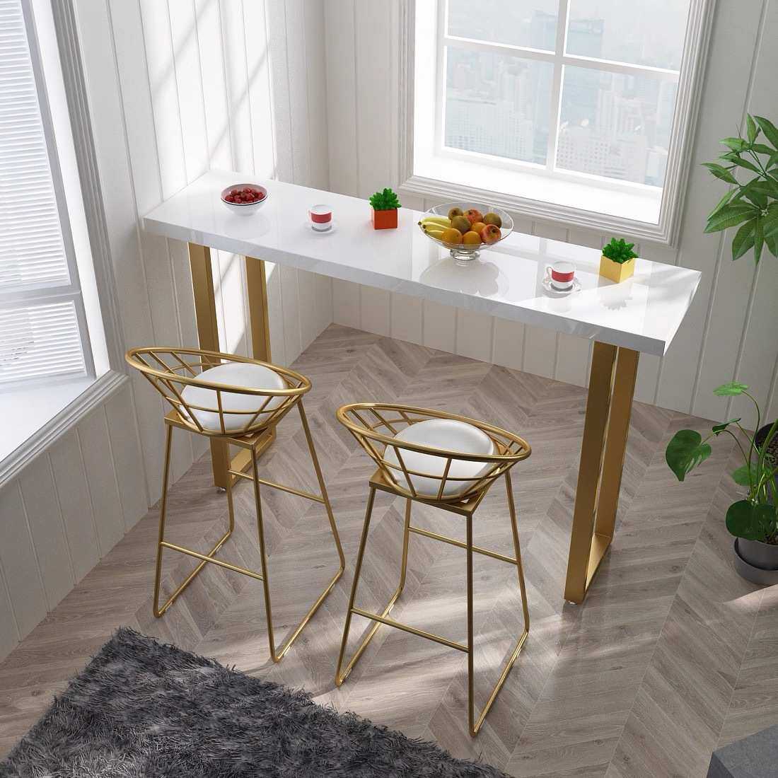 北欧实木高脚桌小吧台桌家用靠墙长条窄桌客厅奶茶咖啡店桌椅组合