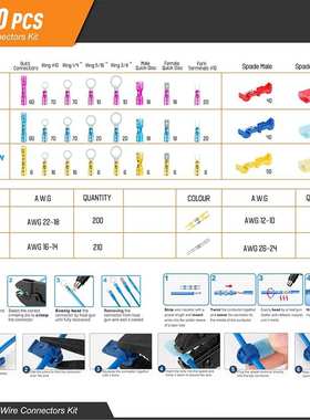 跨境 1500PCS盒装 BHT热缩插簧插片圆形端子/焊锡环/T型免破线