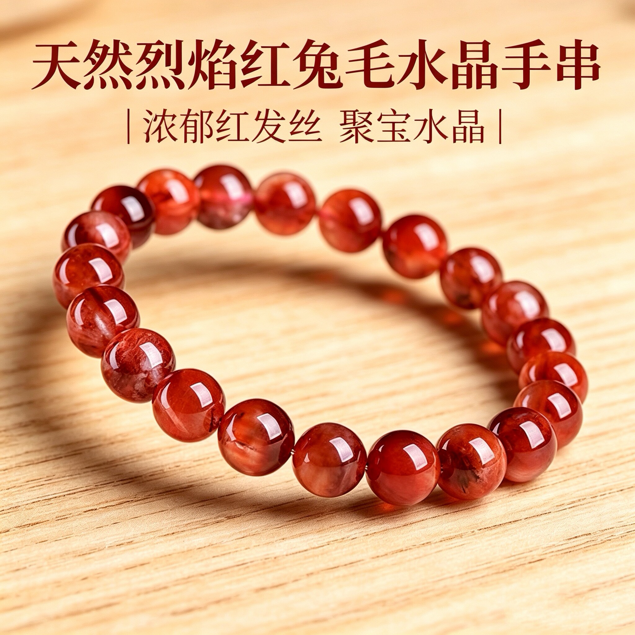 天然红兔毛水晶手串女款时尚百搭简约气质手链送女友闺蜜生日礼物