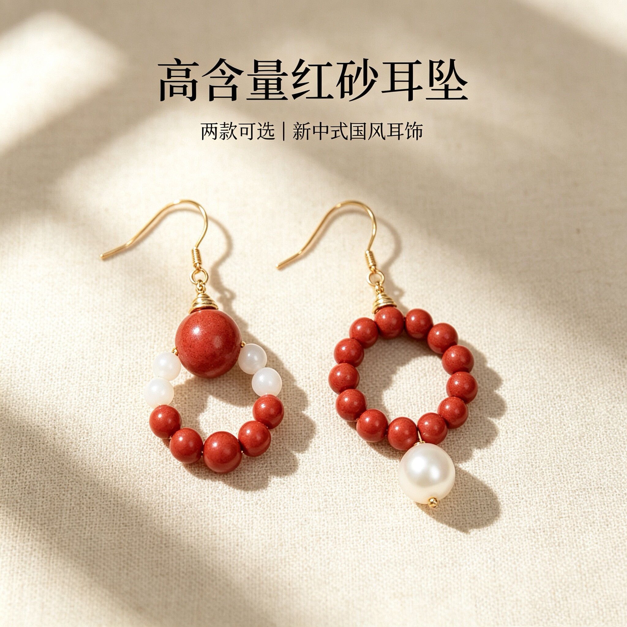 天然高含量红砂耳坠朱砂耳坠时尚饰品925银耳勾礼物送女友送母亲