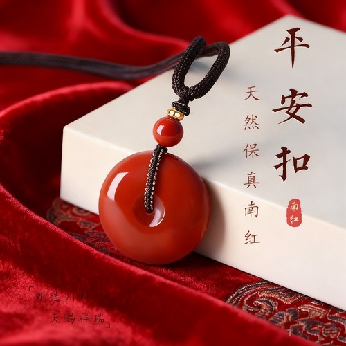 凉山柿子红南红玛瑙平安扣吊坠