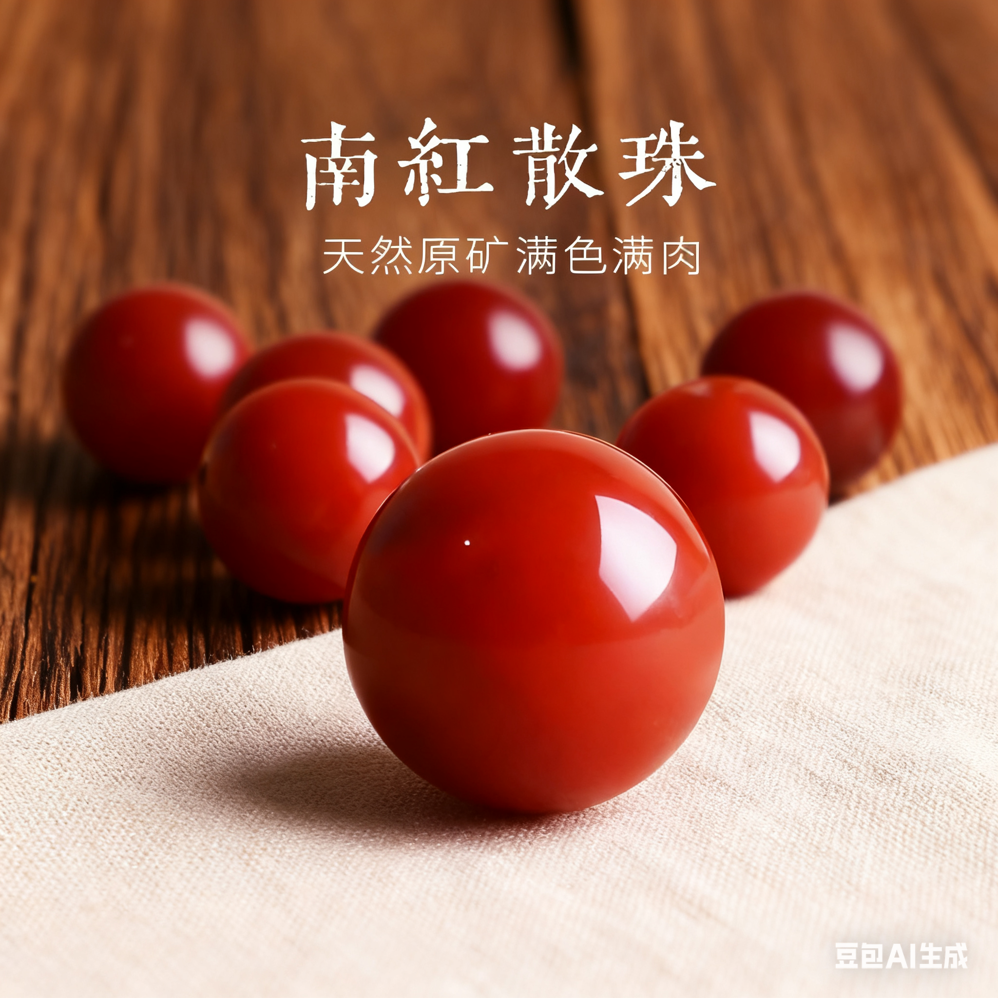 天然南红单珠diy饰品配件散珠满肉凉山柿子红圆珠原创手串手链