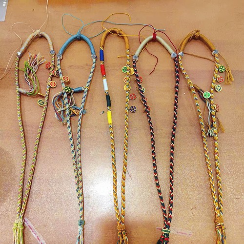 藏式民族风五路财神吊坠绳唐卡挂绳手工编织彩色项链绳款