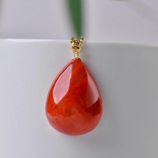 天然南红玛瑙水滴吊坠玫瑰红18K金扣头项链挂坠男女锁骨毛礼物