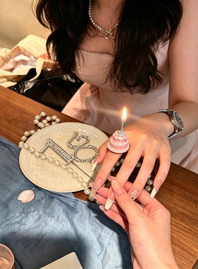 韩系ins风少女粉蛋糕蜡烛戒指