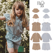 3件38折 渔夫帽 短裤 丹麦floess SS23春夏儿童有机棉格子短袖