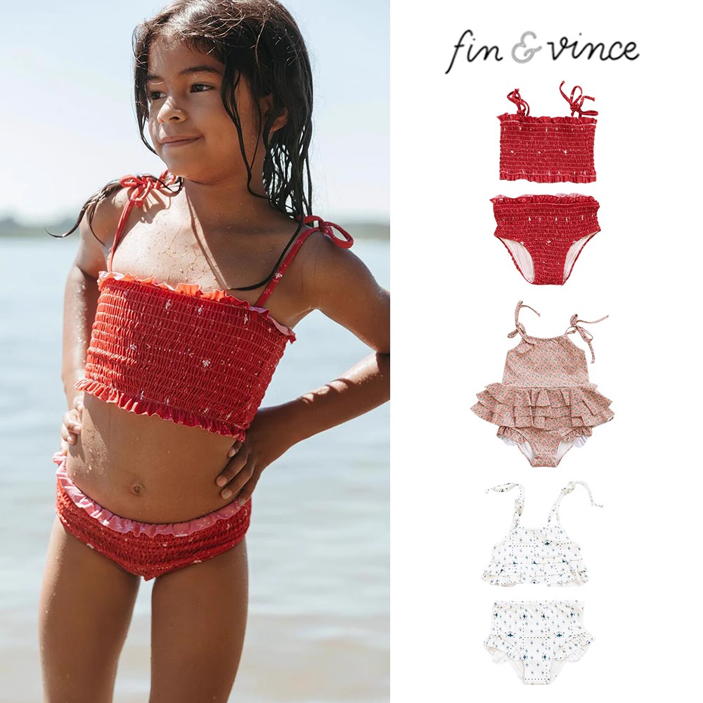 到手35Z Littlefinandvince SS24春夏女宝印花吊带分体泳装套装