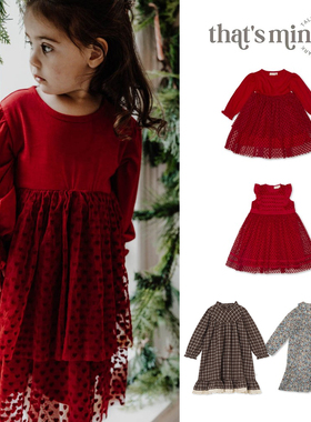 7Z  丹麦 thatsmine FW24红色生日服女宝连衣裙碎花裙