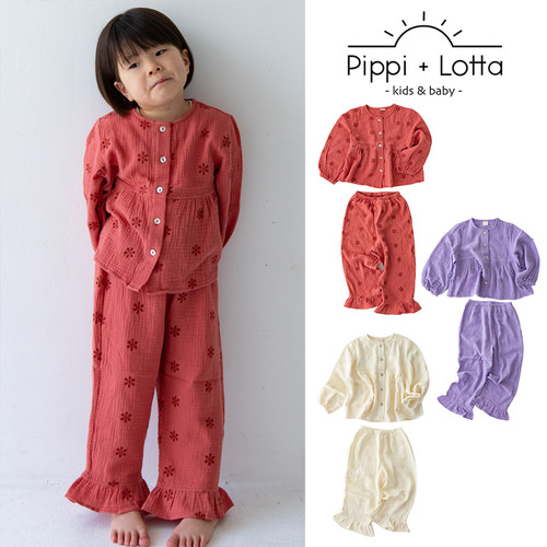 85Z 日本pippi lotta FW25秋冬儿童百搭镂空花朵上衣花边裤