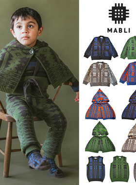 3件5折  英国 mabli FW24秋冬儿童花纹羊毛毛衣连帽披肩