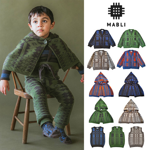 3Z清仓  英国 mabli FW24秋冬儿童花纹羊毛毛衣连帽披肩