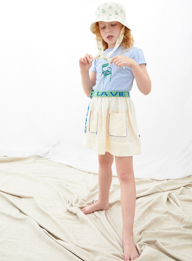 3件5折 美国 oeuf SS23春夏儿童女宝花边领上衣短裙连衣裙