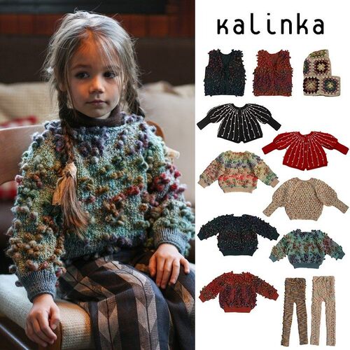 3件5折  kalinka FW25女宝手工针织毛衣马甲开衫针织裤帽子