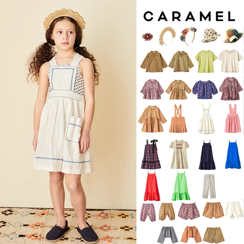 5Z 英国Caramel 春夏儿童吊带连衣裙拉菲草发箍发夹上衣裤子