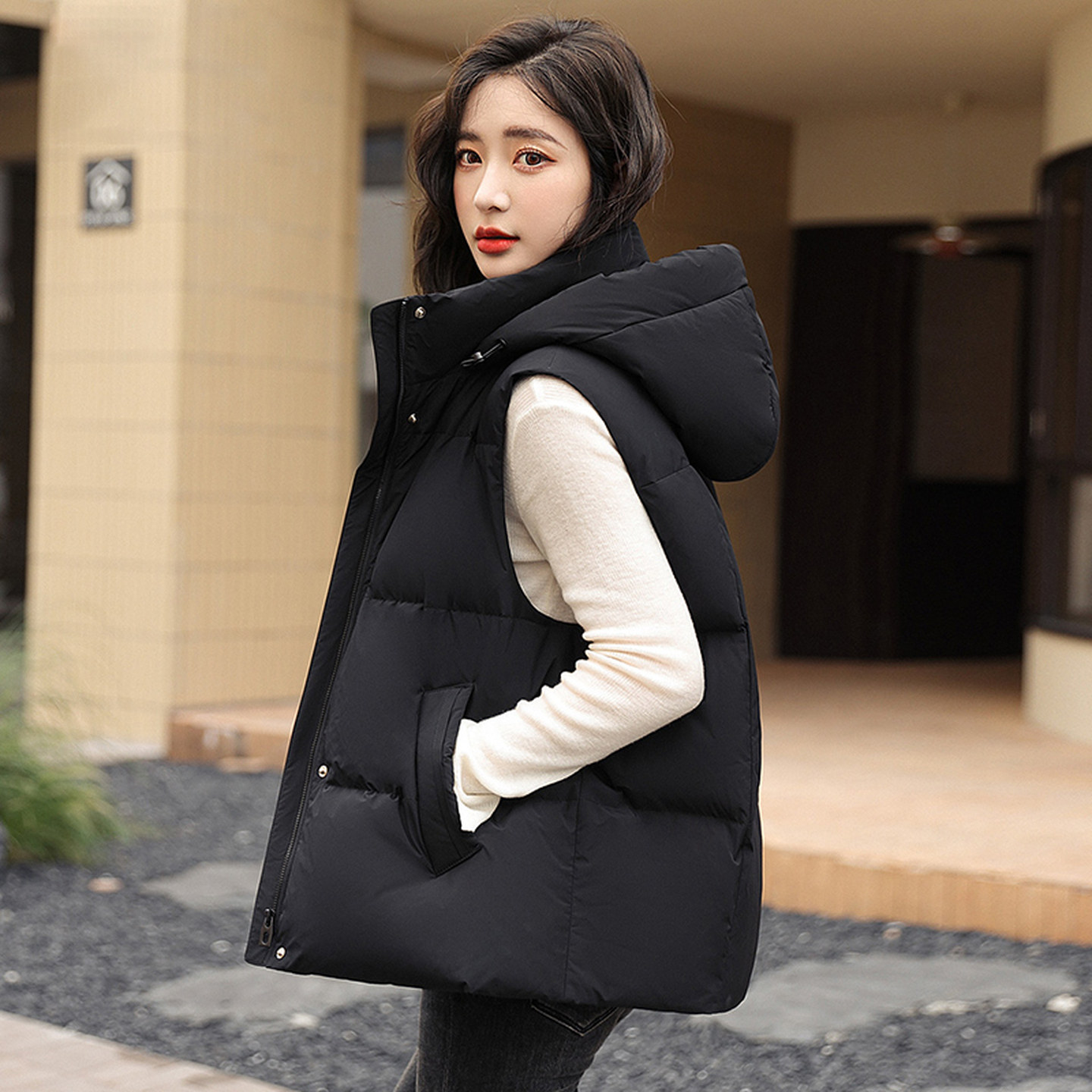 雪中飞女小个子立领短款羽绒马甲