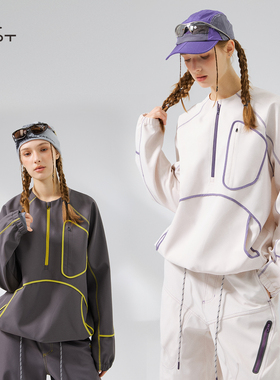 山野微风 美式机能风拼色防水套头卫衣户外宽松休闲百搭山系上衣