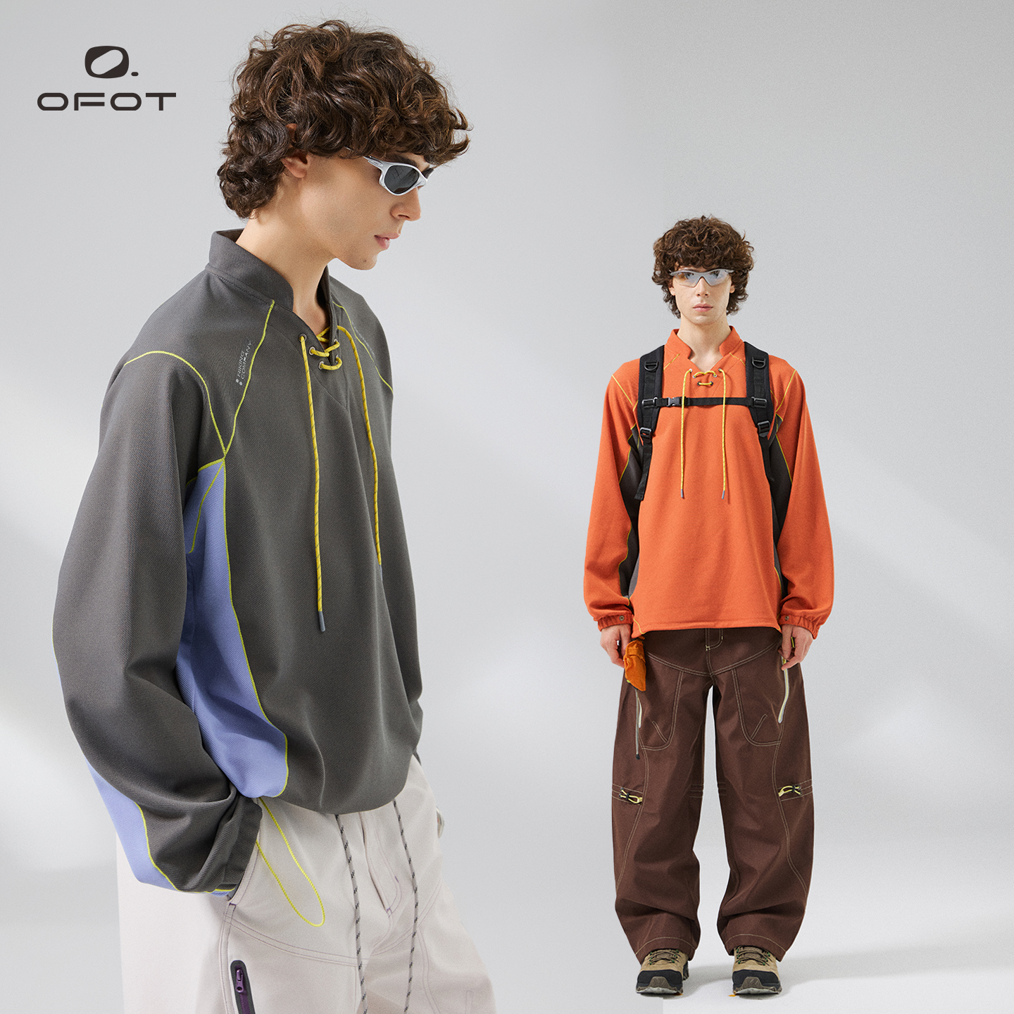 OFOT山系户外小立领抓绒卫衣修身保暖透气运动套头上衣设计感外套