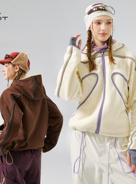 OFOT贴服云朵 美式潮牌撞色立体拉链连帽卫衣情侣运动开衫外套