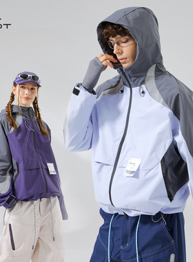 清仓特惠 反光机能连帽冲锋外套春秋款美式休闲拼接撞色户外夹克