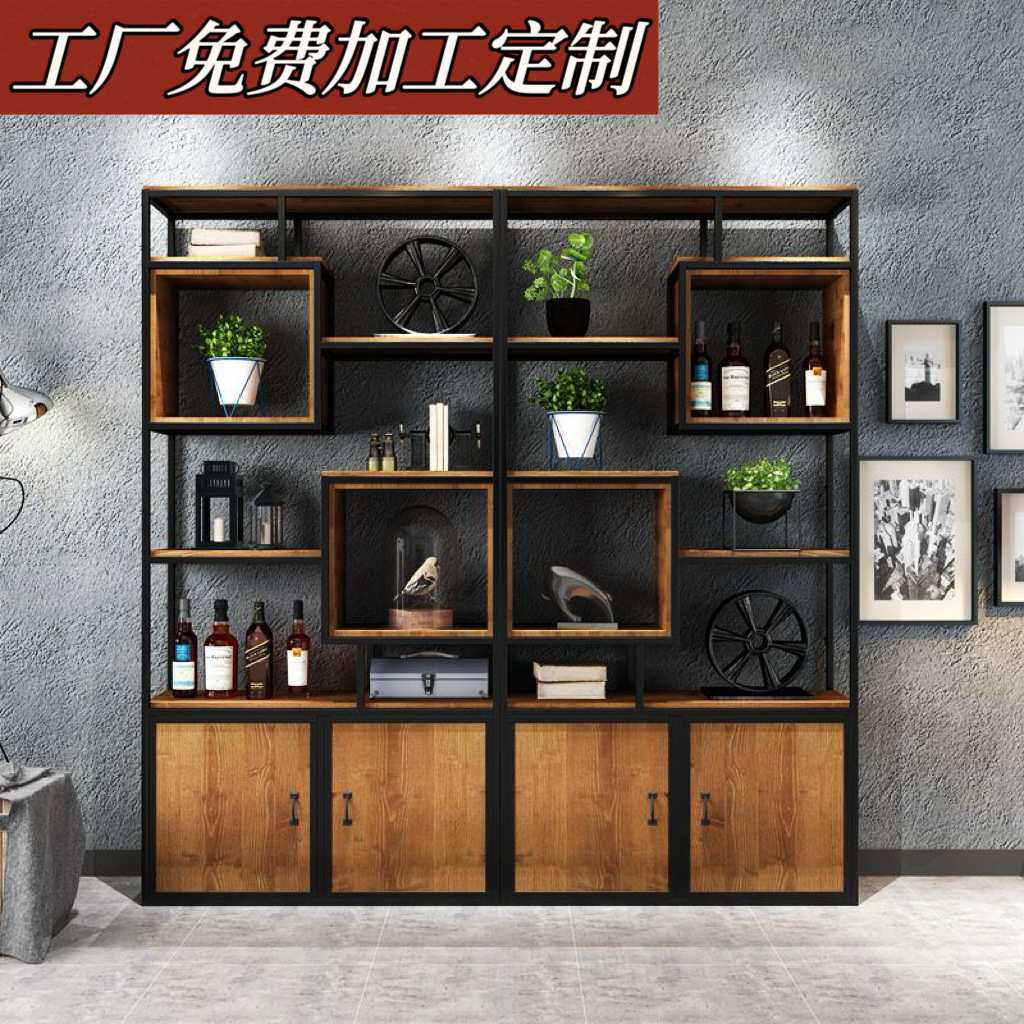 定制办公室书房家具书柜美式实木铁艺落地式置物架书房隔断书柜