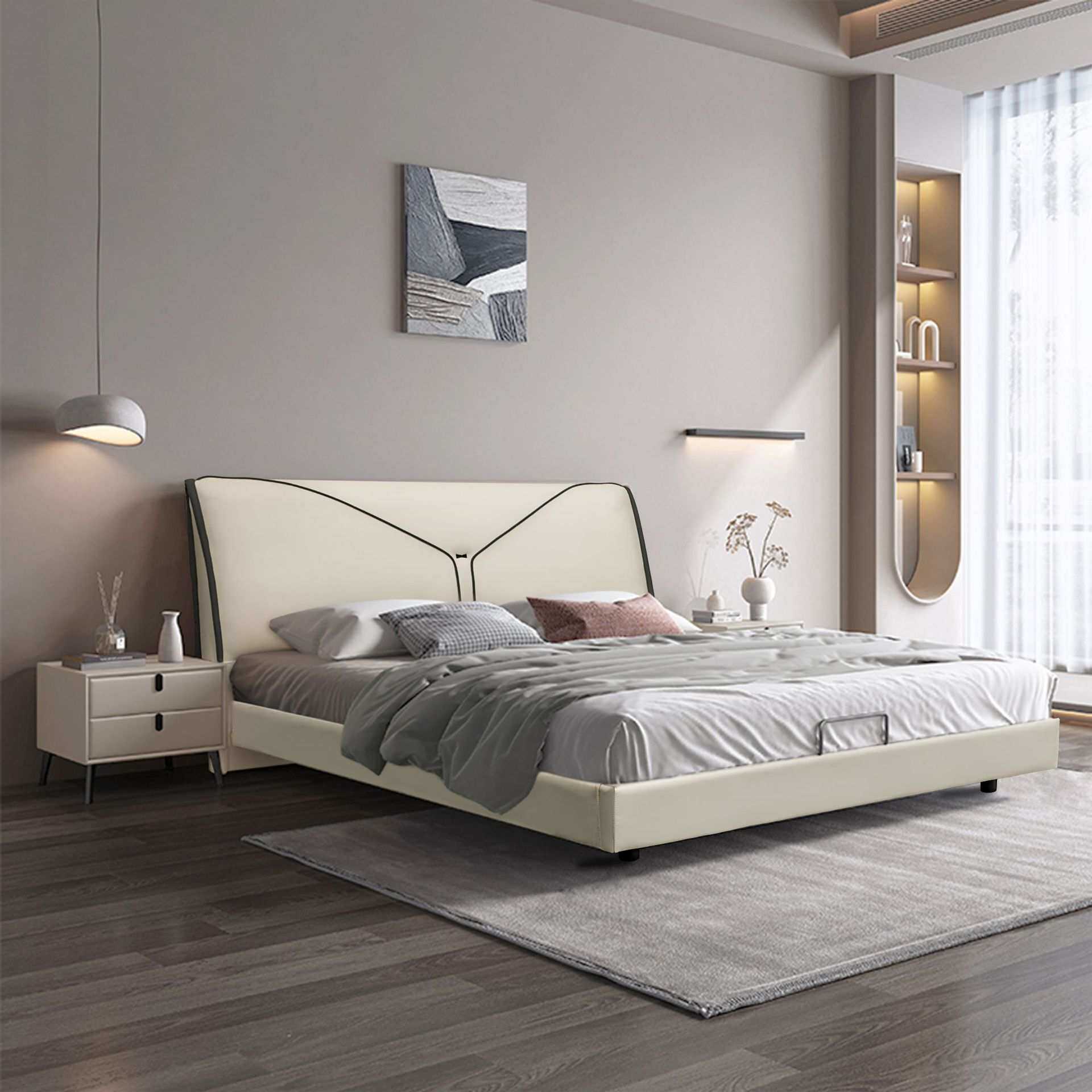 轻奢皮艺软床1.8米主卧猫抓皮床现代简约出租房民宿软包双人床架