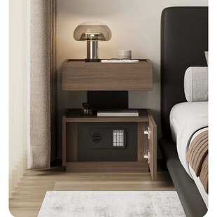实木床头柜一体保险箱家用小型多功能 极简意式卧室床边悬浮柜