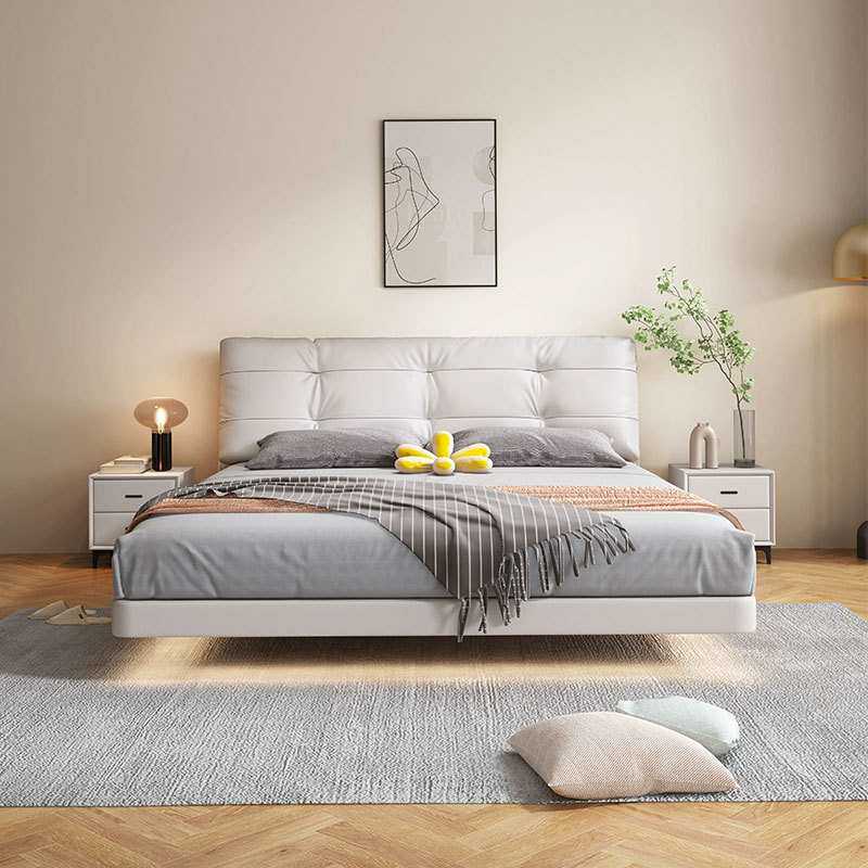 云朵悬浮床轻奢现代简约1.8米大气齐边软包奶油风主卧皮艺双人床