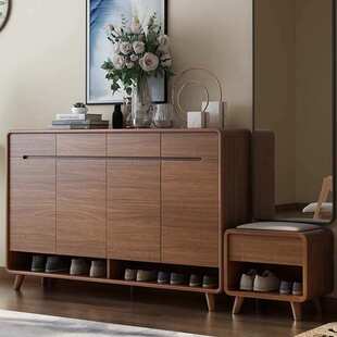 简约新中式实木鞋柜家用小户型入户门鞋柜加长换鞋凳可坐阳台储物