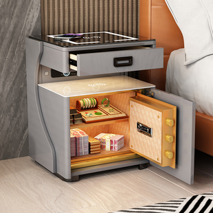 智能床头柜保险箱一体卧室收纳柜隐藏式保险柜无线充电带灯床边柜