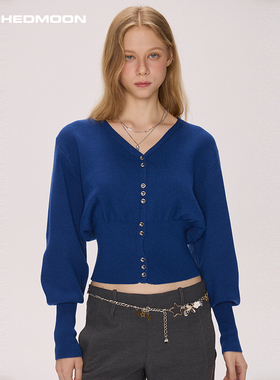 ARCHEDMOON 12/26 20:00【月雾呢喃】蓝色v领设计感毛针织衫