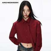 短款 ARCHEDMOON 气质休闲设计感小众美式 女秋长袖 上衣 红白色衬衫