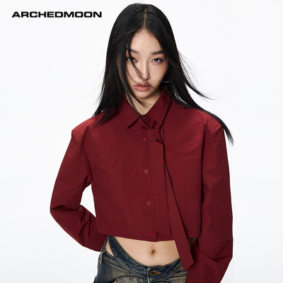 ARCHEDMOON红白色短款含领带衬衫