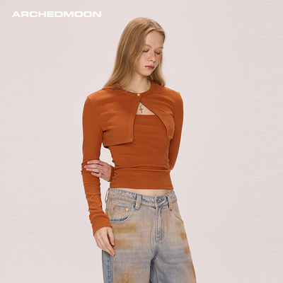 ARCHEDMOON橘色开衫吊带两件套装