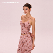 女夏 韩风chic套装 ARCHEDMOON 粉色碎花带胸垫吊带a字半身裙子法式