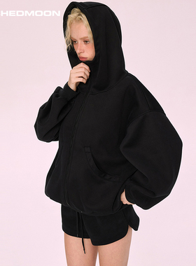 ARCHEDMOON黑色宽松连帽卫衣外套短裤子休闲两件套装2025秋新款女