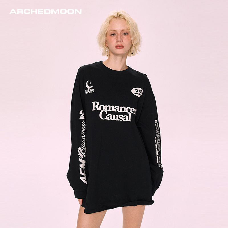 ARCHEDMOON黑色印花宽松长袖卫衣