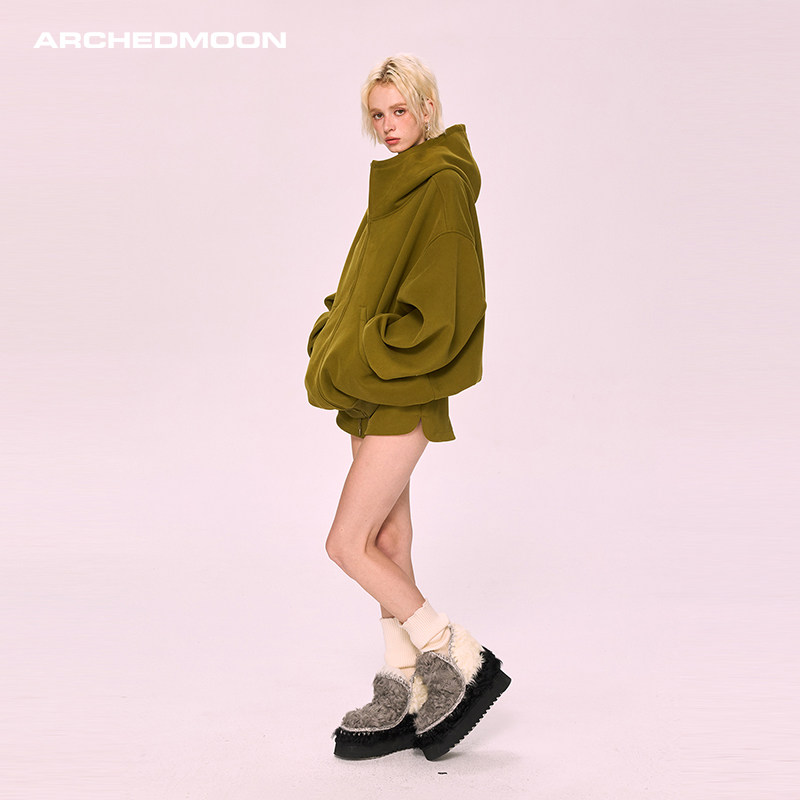 ARCHEDMOON绿色宽松连帽卫衣外套短裤子女2025秋新款休闲两件套装,女装/女士精品,短外套,淘宝优惠券,粉丝福利购,淘宝优惠卷